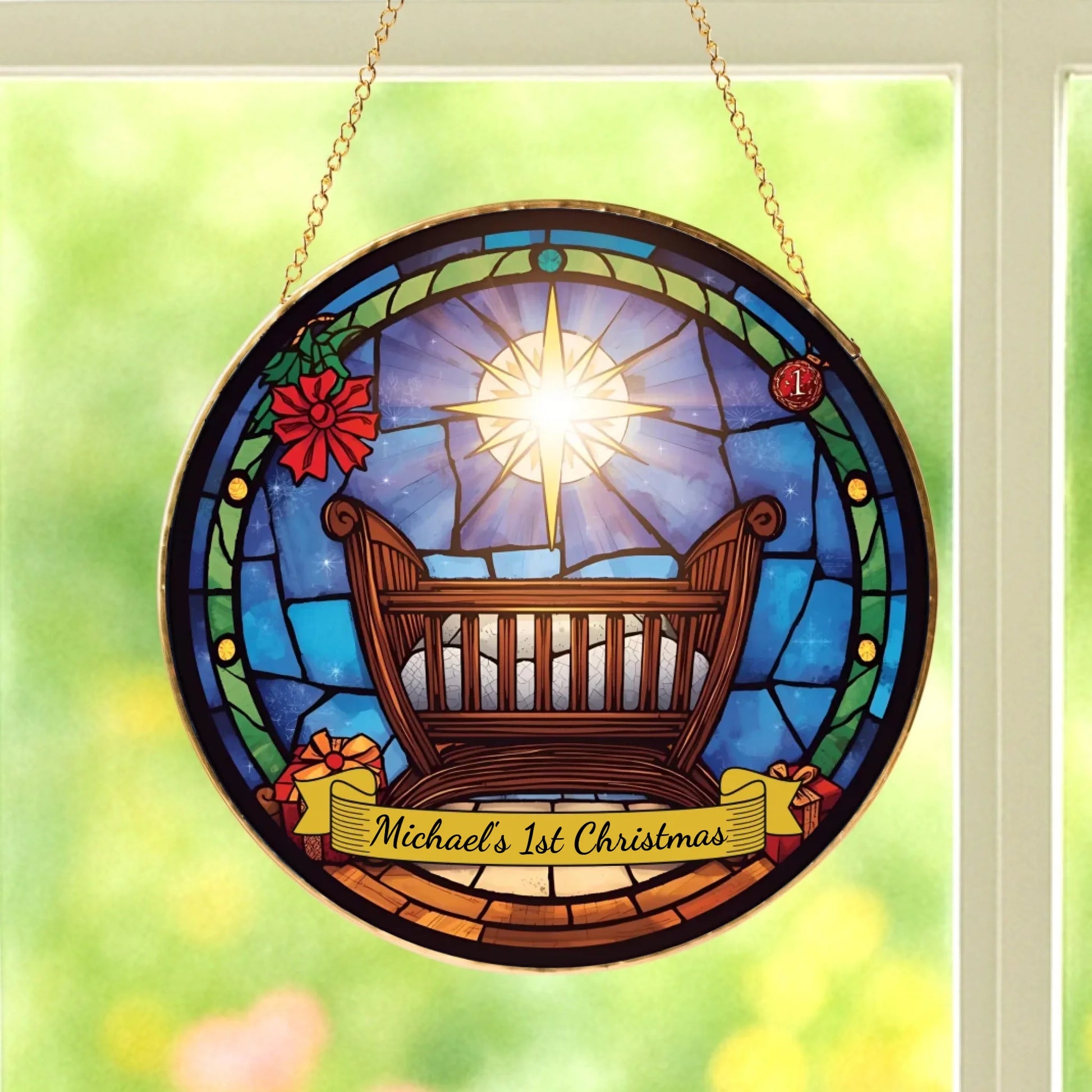 Stained Glass Wintery with Scroll