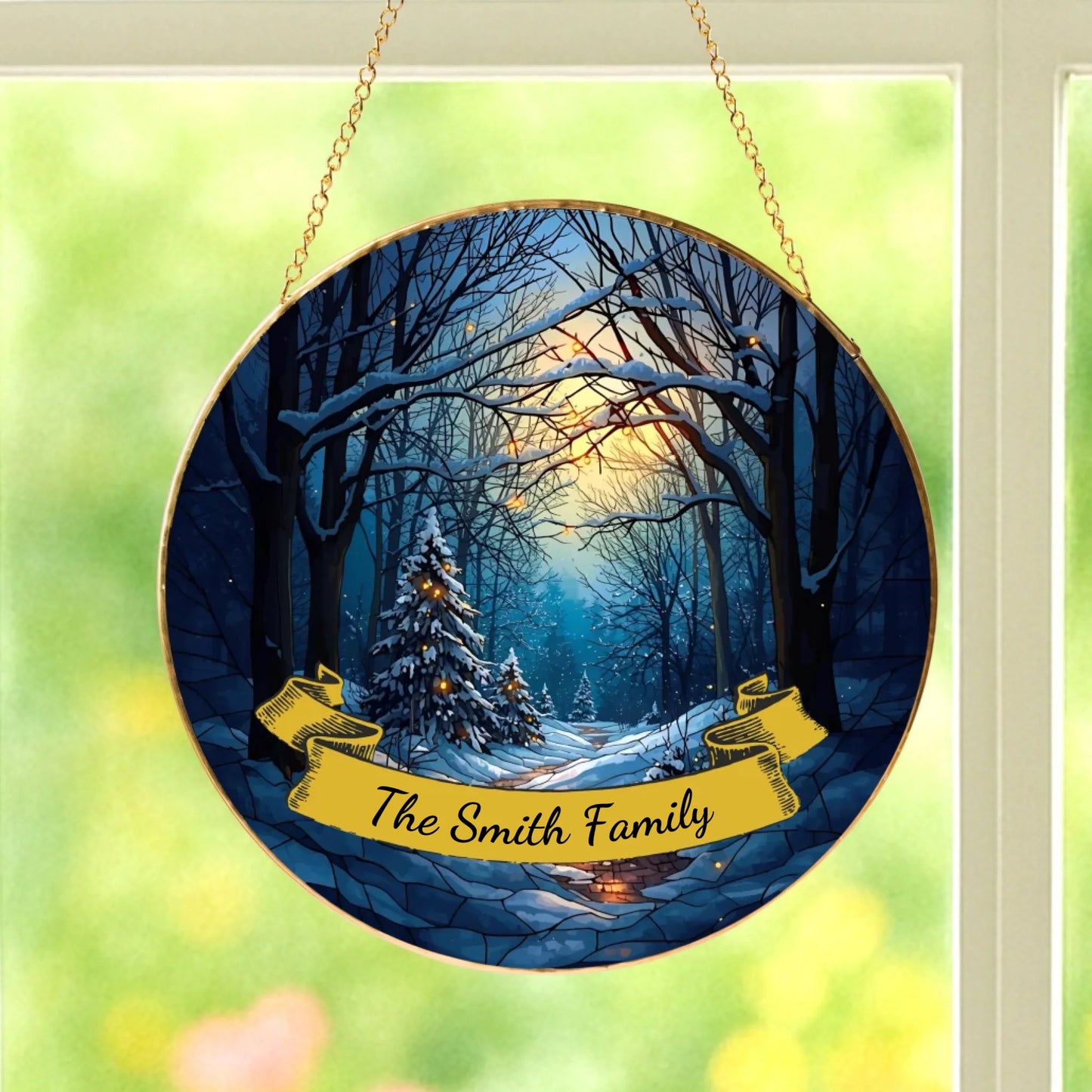 Stained Glass Wintery with Scroll